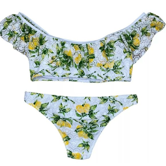 Cabana Del Sol Women’s Lemon Twist Bikini - Lace Over -Off Shoulder Size L - NWT - Picture 11 of 11